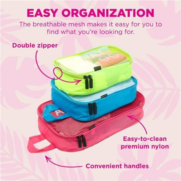 Packing cube set 3 piece travel luggage organizers with mesh tops and handles - Picture 3 of 7